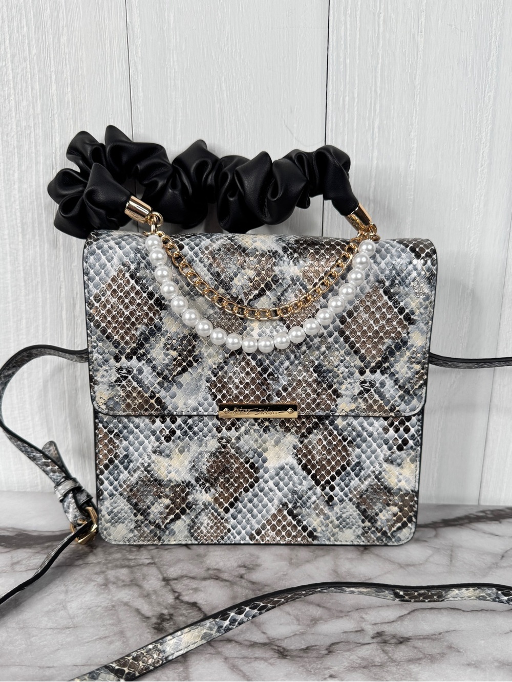 Betsey Jonson Scrunchie Handle Croc-Embossed Crossbody Bag